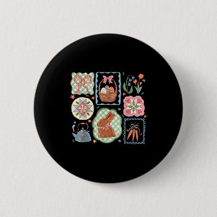Badge Rond 5 Cm Lapin de Pâques à nœud coquet Fleur de lapin drôle