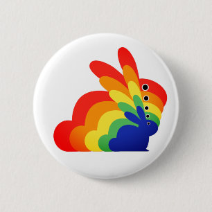 Badge Rond 5 Cm Lapin de Pâques Arc-en-Ciel - Pâques