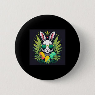 Badge Rond 5 Cm Lapin de Pâques avec jour de feuilles