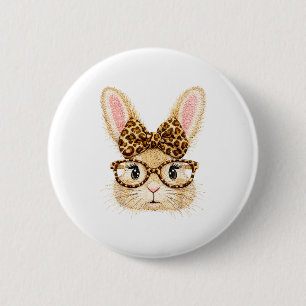 Badge Rond 5 Cm Lapin de Pâques coquette mignon avec des lunettes 