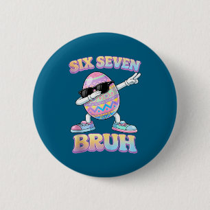 Badge Rond 5 Cm Lapin de Pâques drôle six sept bruh 6 7 mème œufs