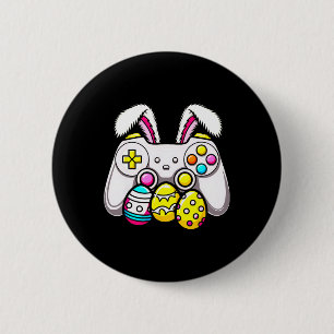 Badge Rond 5 Cm Lapin de Pâques Gamer Manette Œufs Jeux Pour Enfan