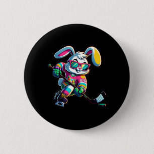 Badge Rond 5 Cm Lapin de Pâques heureux de hockey Lapin Hommes Fem