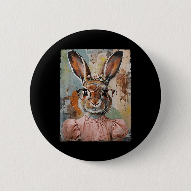 Badge Rond 5 Cm Lapin de Pâques heureux Fleur Graphisme Fille  (Devant)