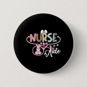 Badge Rond 5 Cm Lapin de Pâques Infirmière Auxiliaire Stéthoscope 
