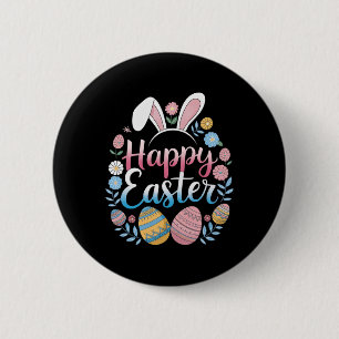 Badge Rond 5 Cm Lapin de Pâques Joyeux Printemps Œuf de Pâques Che