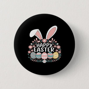Badge Rond 5 Cm Lapin de Pâques Joyeux Printemps Œuf de Pâques Fem