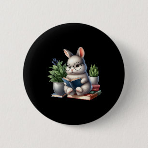 Badge Rond 5 Cm Lapin de Pâques Lecture Cute Bunny Livre Amateurs 