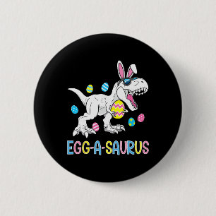 Badge Rond 5 Cm Lapin de Pâques Oeuf de Dinosaure A Saurus Trex En