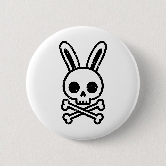 Badge Rond 5 Cm Lapin de Pâques Skull Cross Bones Rabbit Goth Homm (Devant)