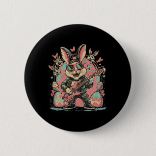 Badge Rond 5 Cm Lapin de rock cool avec guitare électrique pour Ro
