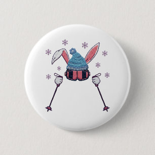 Badge Rond 5 Cm Lapin de ski en fausse laine humour hivernal