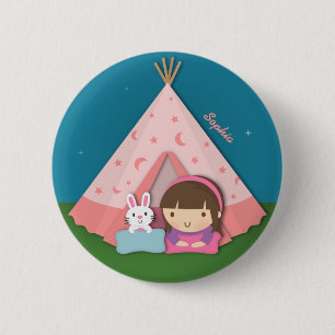 Badge Rond 5 Cm Lapin de tente de Teepee de camping de fille