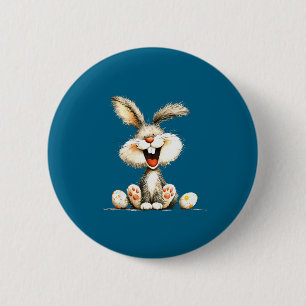 Badge Rond 5 Cm Lapin drôle et duveteux avec fourrure sauvage art