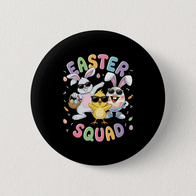 Badge Rond 5 Cm Lapin drôle Groovy Oeuf Poussin Équipe de Pâques J (Devant)
