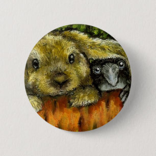 Badge Rond 5 Cm Lapin et corbeau