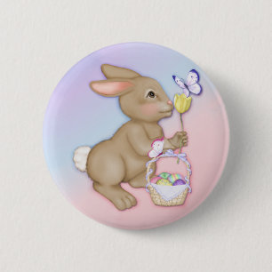 Badge Rond 5 Cm Lapin et panier de Pâques
