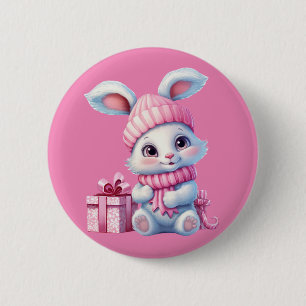 Badge Rond 5 Cm Lapin lapin d'hiver