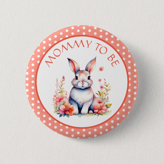 Badge Rond 5 Cm Lapin lapin en Fleurs Maman pour être Baby shower (Devant)