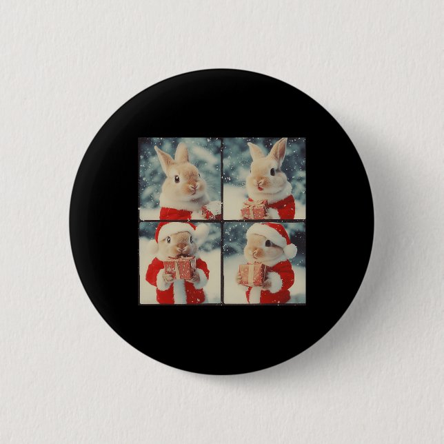 Badge Rond 5 Cm Lapin Lapin Père Noël Animal Photographie Noël Ra (Devant)