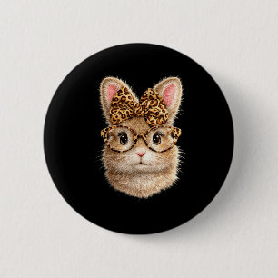 Badge Rond 5 Cm Lapin mignon avec lunettes de léopard noeud papill