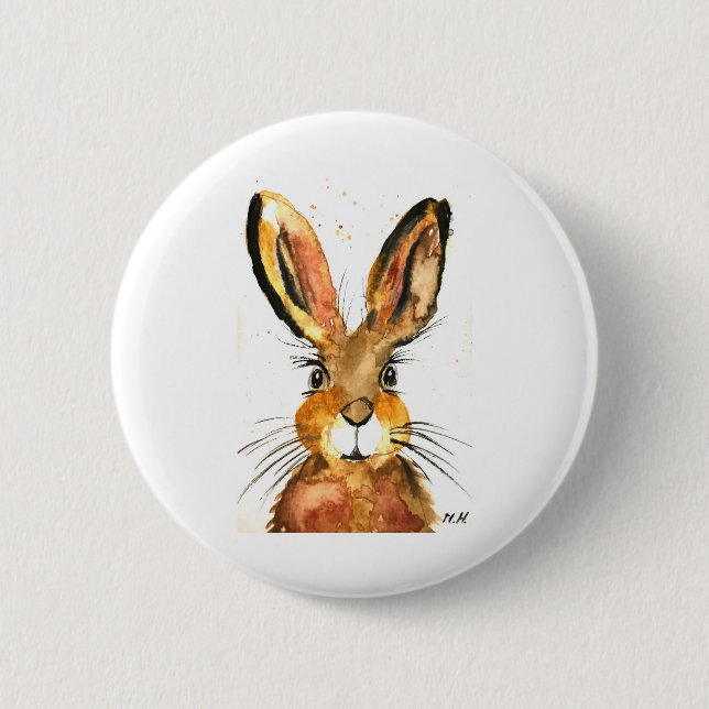 Badge Rond 5 Cm lapin mignonne brun (Devant)