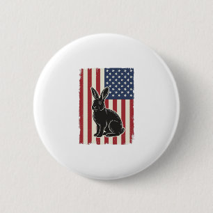 Badge Rond 5 Cm Lapin Patriotique Drapeau Américain Gravure Vintag