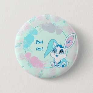 Badge Rond 5 Cm Lapin Personnalisé Mignon Bleu Kawaii