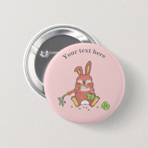 Badge Rond 5 Cm Lapin rose mignon aux yeux endormis