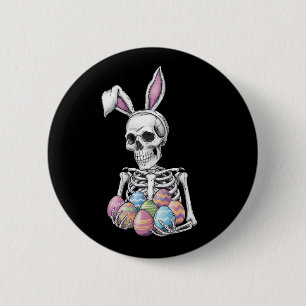 Badge Rond 5 Cm Lapin squelette tenant des œufs de Pâques Lapin dr