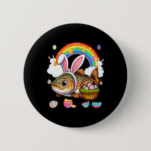 Badge Rond 5 Cm Lapin Truite Poisson Pâques Chasse Œufs Bysket Cou