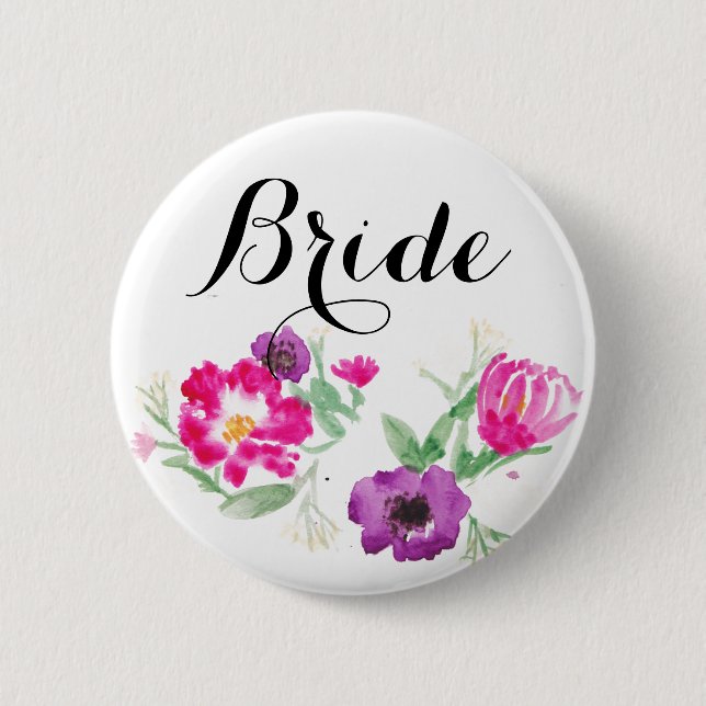 Badge Rond 5 Cm L'aquarelle de jeune mariée fleurit le bouton (Devant)