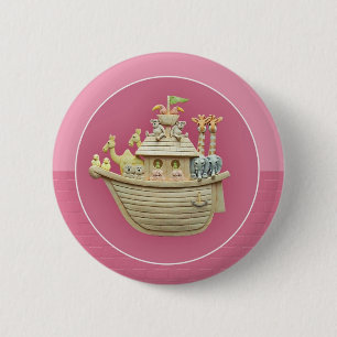Badge Rond 5 Cm L'arche de Noé rose