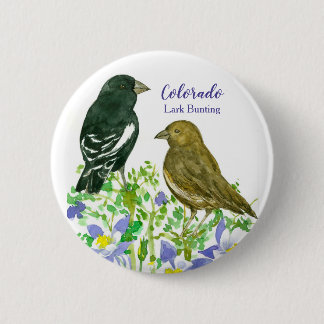 Badge Rond 5 Cm Lark Bunting Sparrow Birds Colorado Columbine