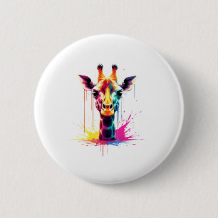 Badge Rond 5 Cm L'art animal africain La girafe colorée pour drôle