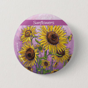 Badge Rond 5 Cm L'art des tournesols jaunes