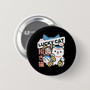 Badge Rond 5 Cm L'art du chat chanceux – Maneki Neko avec pièce d'