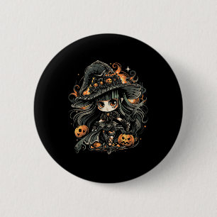 Badge Rond 5 Cm L'art féroce de la sorcière d'Halloween