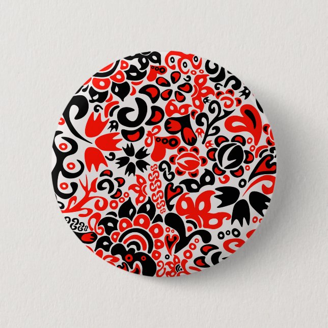 Badge Rond 5 Cm L'art populaire ukrainien motif floral abstact (Devant)