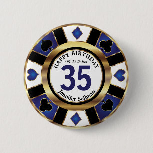 Badge Rond 5 Cm Las Vegas Joyeux anniversaire dans Dark Blue Poker