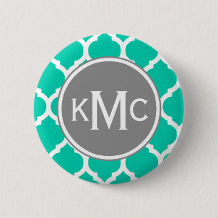 Badge Rond 5 Cm Lattice marocain turquoise gris