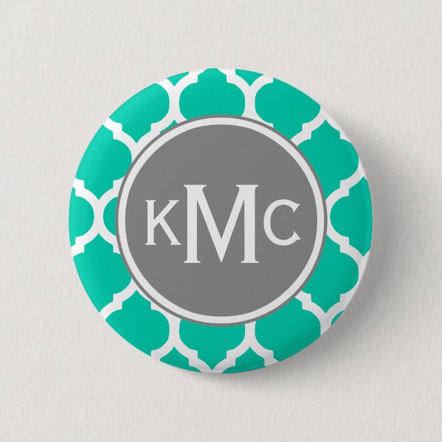 Badge Rond 5 Cm Lattice marocain turquoise gris (Devant)