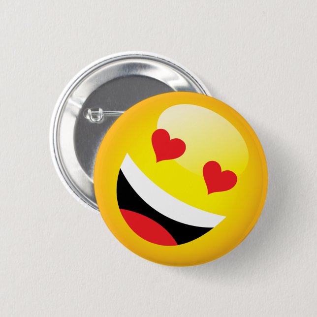Badge Rond 5 Cm Laughing Heart Eyes Kawaii Emoji (Devant & derrière)