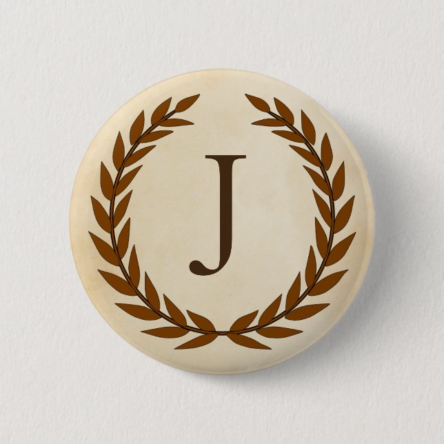 Badge Rond 5 Cm Laurel Wreath sur le parchemin Monogramme initial  (Devant)
