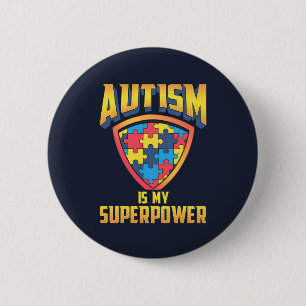 Badge Rond 5 Cm L'autisme est ma superpuissance Puzzle rouge or
