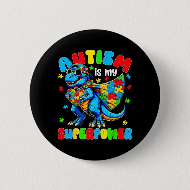 Badge Rond 5 Cm L'autisme est Superwer Puzzle Dinosaure Hommes Aut (Devant)