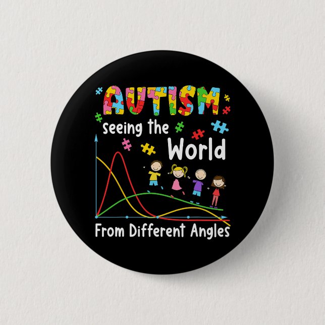Badge Rond 5 Cm L'autisme Voir Le Monde D'Angles Différents Entour (Devant)