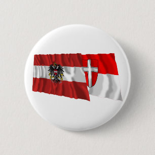 Badge Rond 5 Cm L'Autriche et les drapeaux de ondulation de Wien