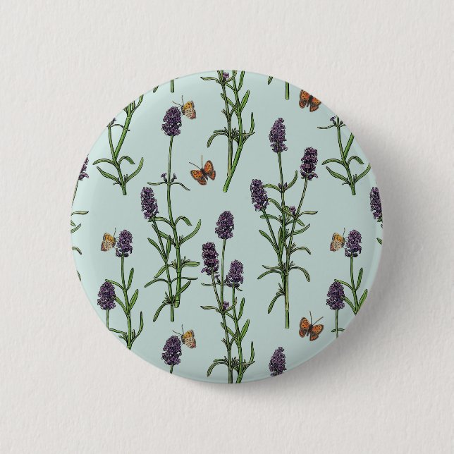 Badge Rond 5 Cm Lavande et papillons sur verre de mer (Devant)