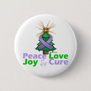 Badge Rond 5 Cm Lavender Ruban Noël Paix Amour, Joy & Cure